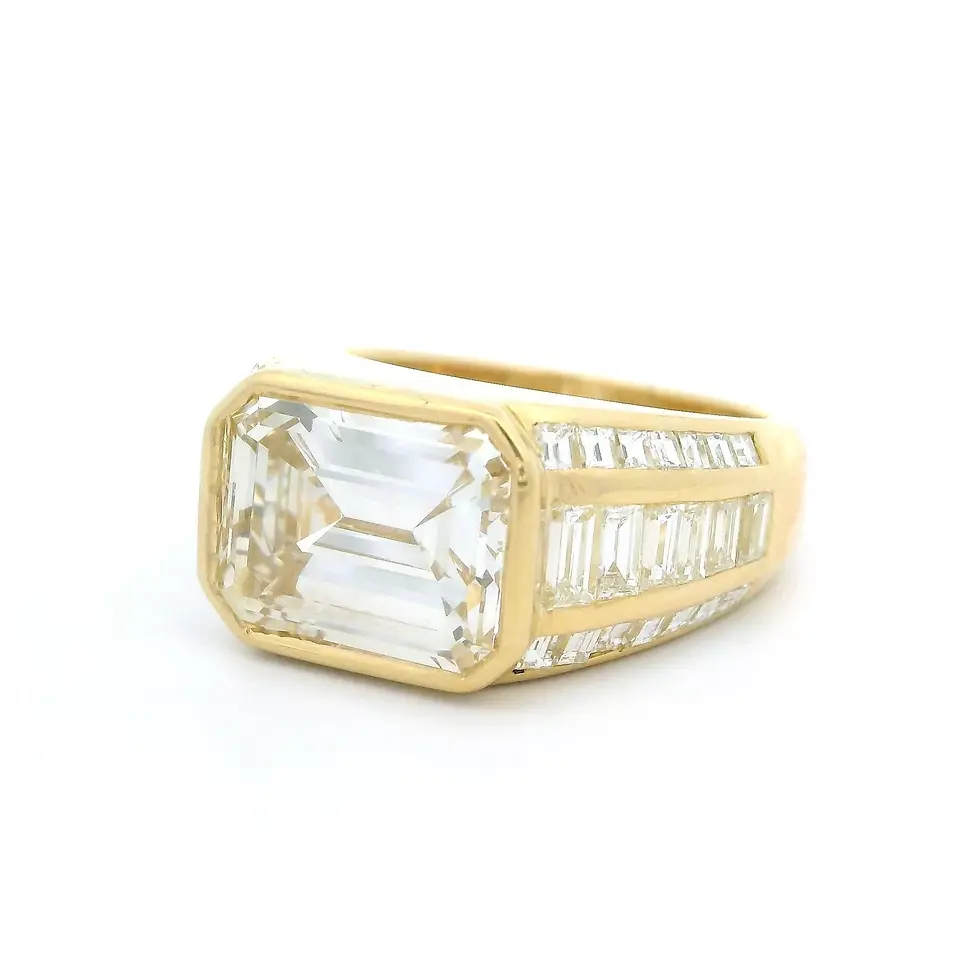 Thumbnail: 18k Yellow Gold 6.57ctw Emerald Cut Bezel Set Diamond Statement Ring