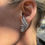 Thumbnail: Vintage 14k White Gold 2.9ct Diamond Flames Scalloped Climber Statement Earrings