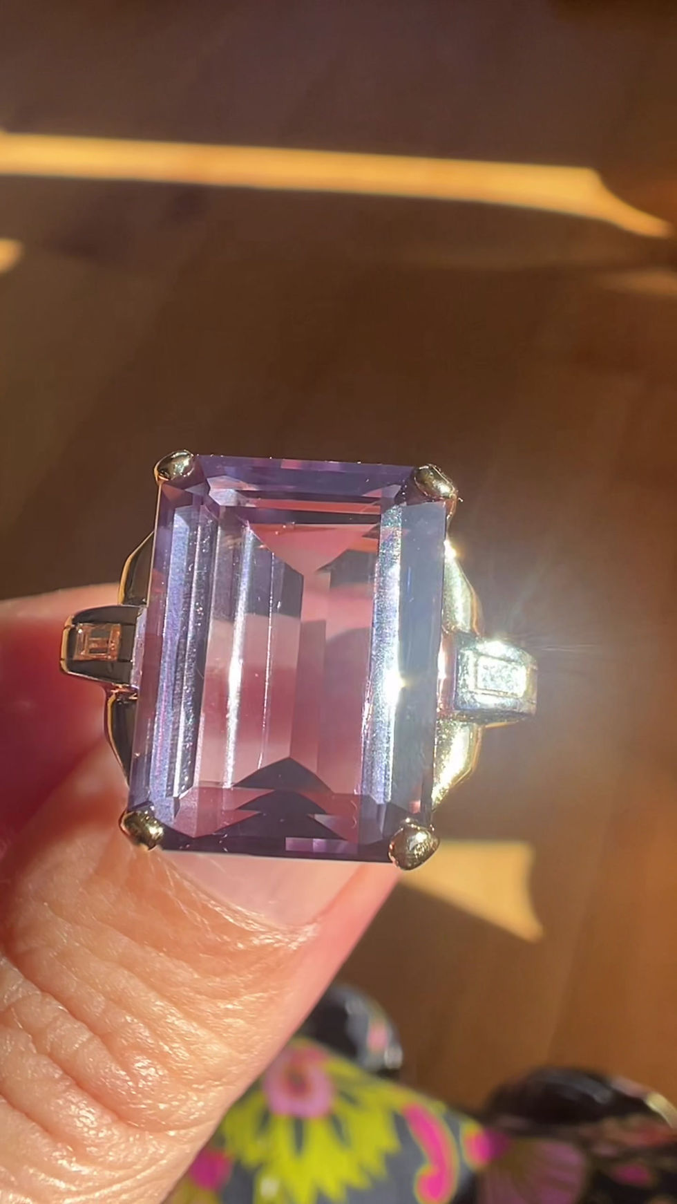 Thumbnail: Vintage Retro 14k Yellow Gold 9.66ctw Amethyst Baguette Diamond Cocktail Ring