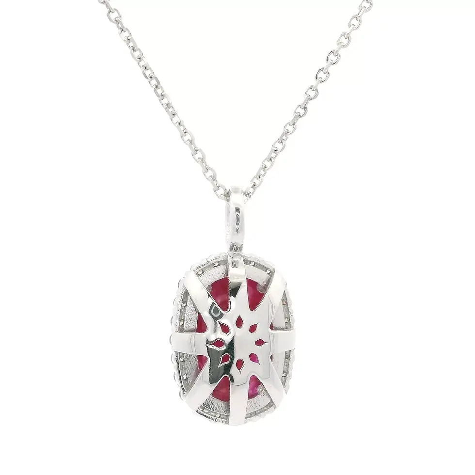 Thumbnail: 18k White Gold 4.30ctw Burma Ruby Diamond Halo Pendant Necklace