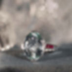 Art Deco Inspired 14k White Gold 6.92ctw Oval Aquamarine and Ruby Ring