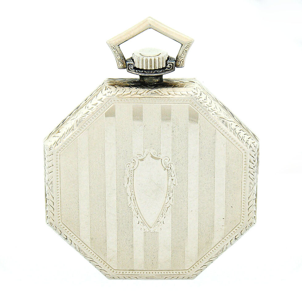 Thumbnail: 14k White Gold Waltham Grade 225 17j Pocket Watch in Open Face Elgin Giant Case
