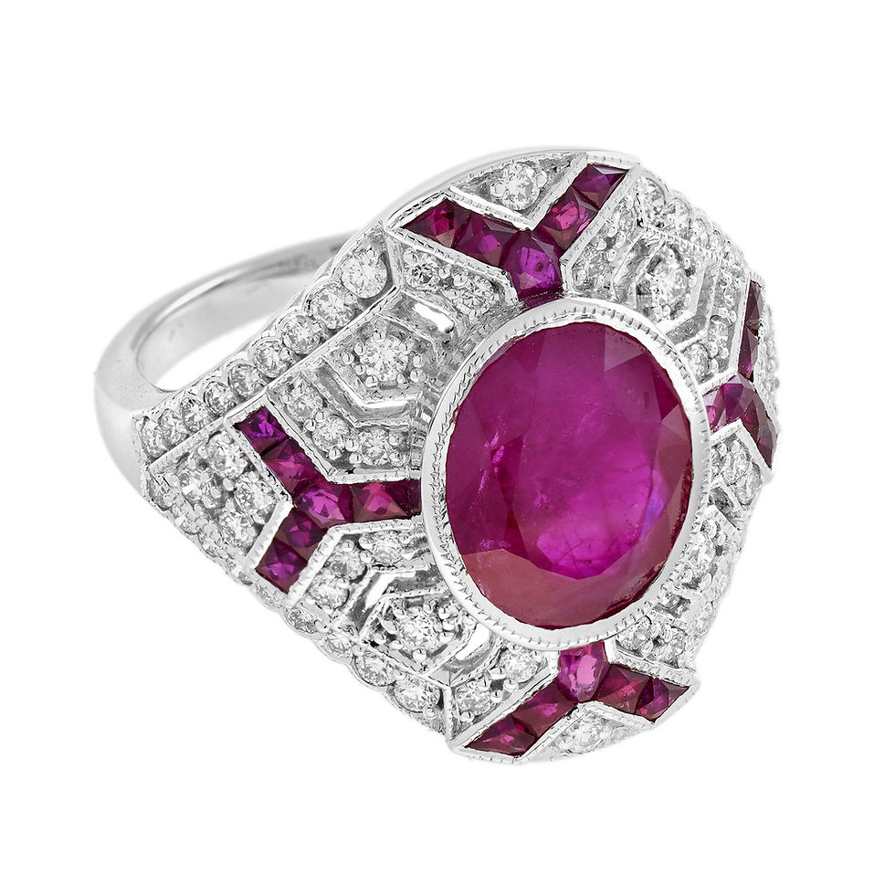 Thumbnail: Art Deco Style 18k White Gold 3.80ctw Ruby and Diamond Calibre Cocktail Ring