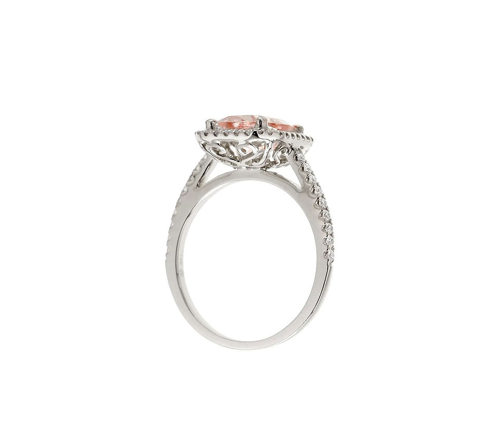 Thumbnail: NEW 8x8mm Cushion Cut Morganite and Diamond Halo Engagement Ring