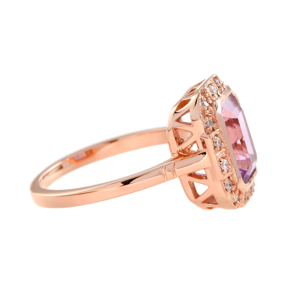 Thumbnail: Art Deco Inspired 18k Rose Gold 2.87ctw Pink Kunzite & Diamond Halo Ring