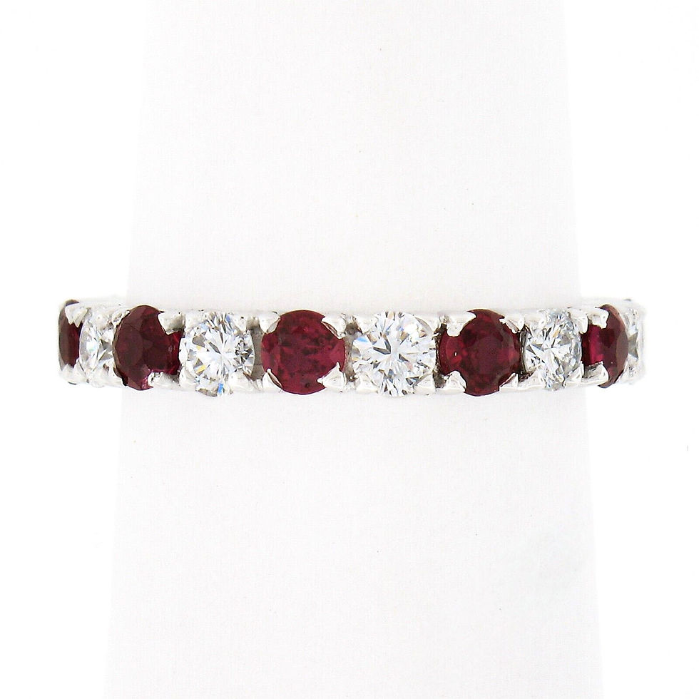 Thumbnail: 18k White Gold 2.10ctw Round Ruby Diamond Alternating Eternity Wedding Band Ring