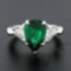 Vintage Platinum 3.18ctw GIA Pear Green Emerald w/ Trillion Diamond 3 Stone Ring