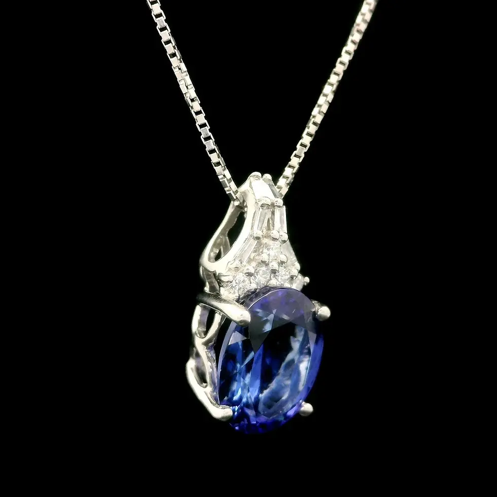 Thumbnail: Platinum 3.60ctw Oval Tanzanite and Diamond Slide Drop Pendant Necklace