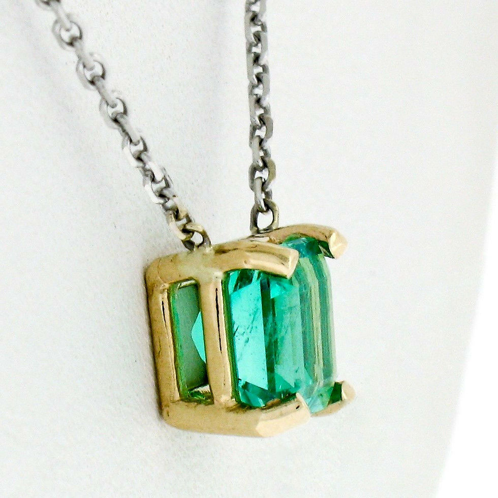 Thumbnail: 14K Two Tone Gold 0.98ct Square Colombian Emerald Solitaire Pendant Necklace