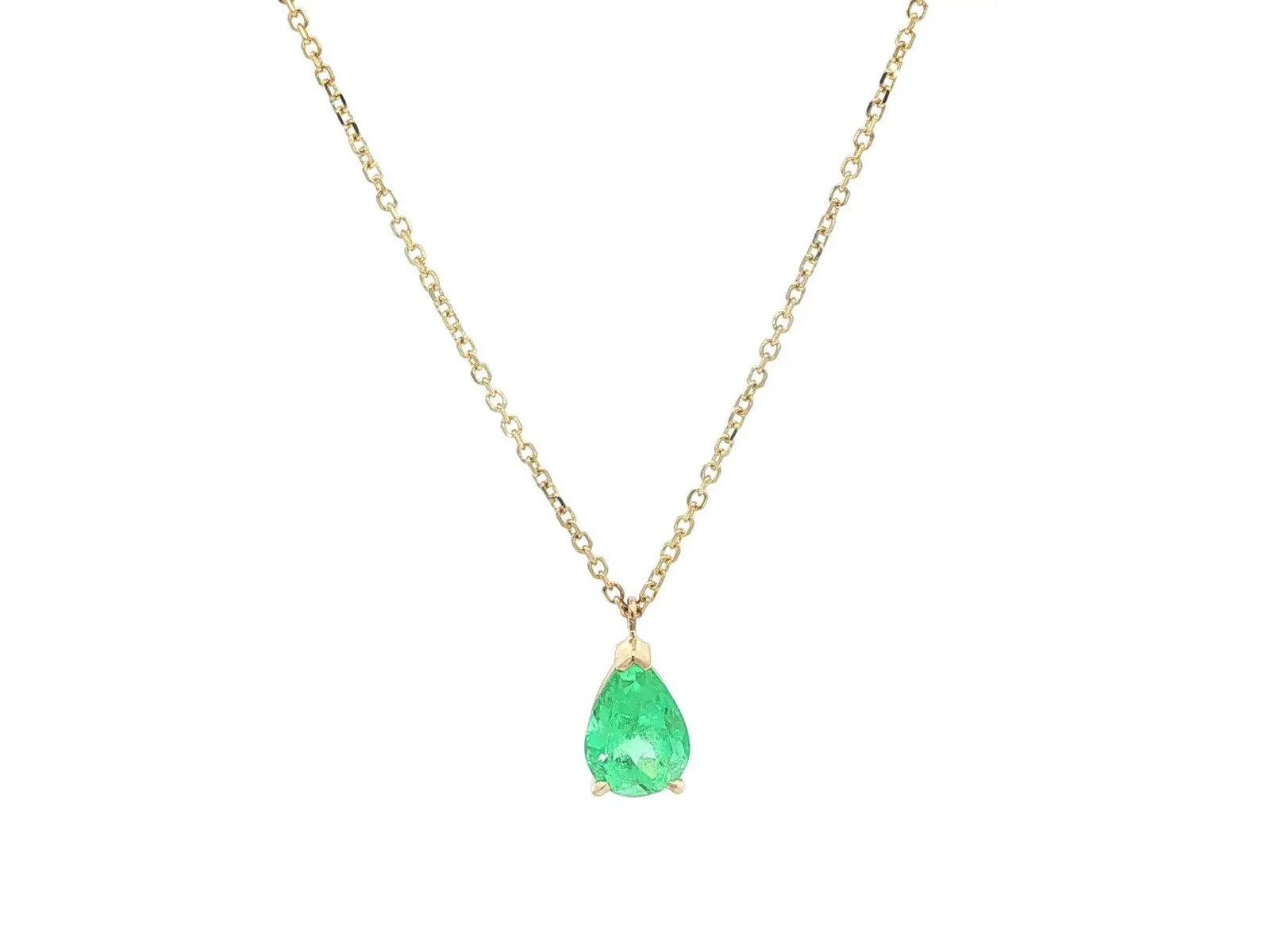 14k Yellow Gold  1.16ctw Pear Colombian Emerald Solitaire Pendant Necklace