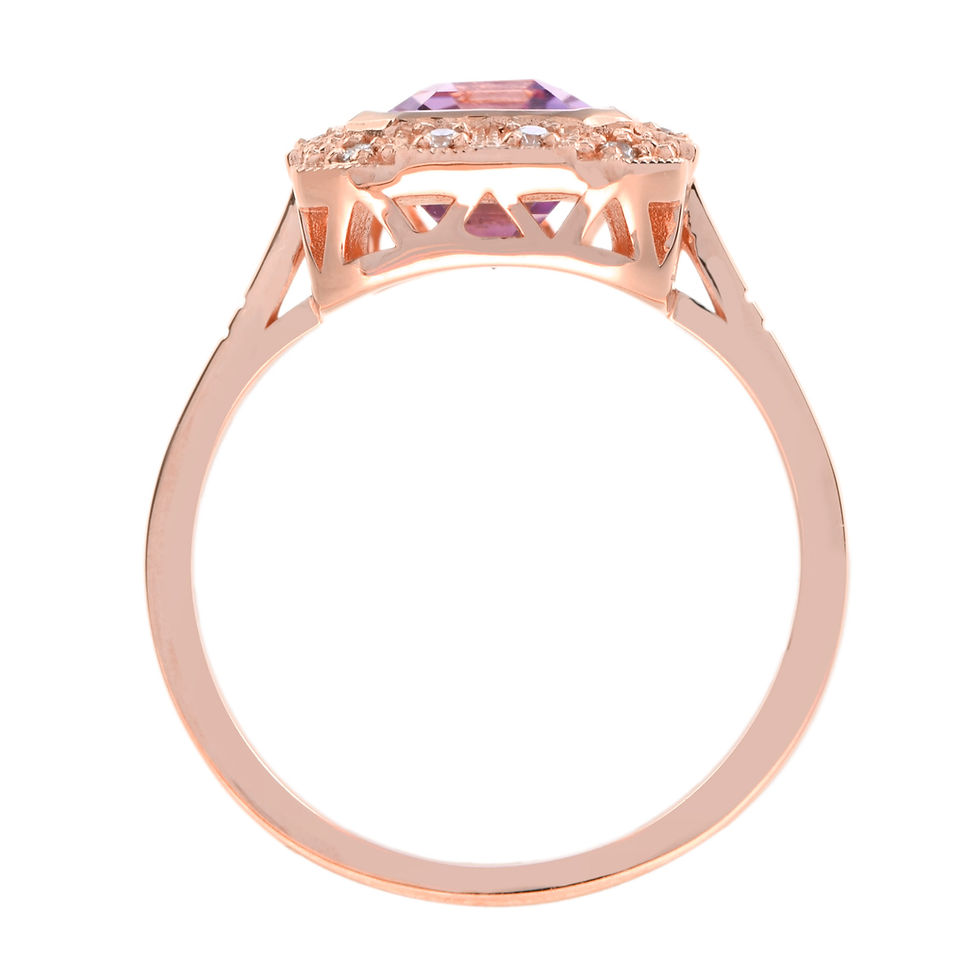 Thumbnail: Art Deco Inspired 18k Rose Gold 2.87ctw Pink Kunzite & Diamond Halo Ring