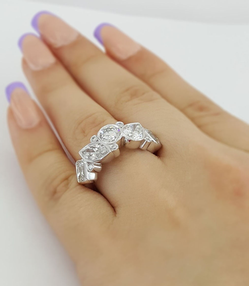 Thumbnail: Platinum 3.62ctw Radiant Marquise Round Pear Oval Diamond 5 Stone Band Ring