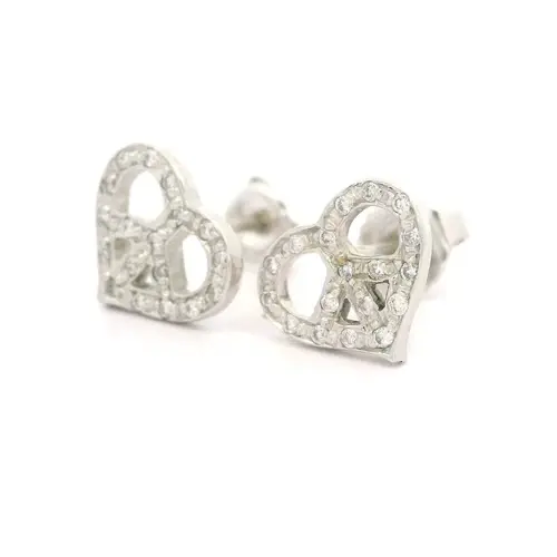 Thumbnail: White Gold 0.20ctw Diamond Open Heart Peace & Love Stud Earrings