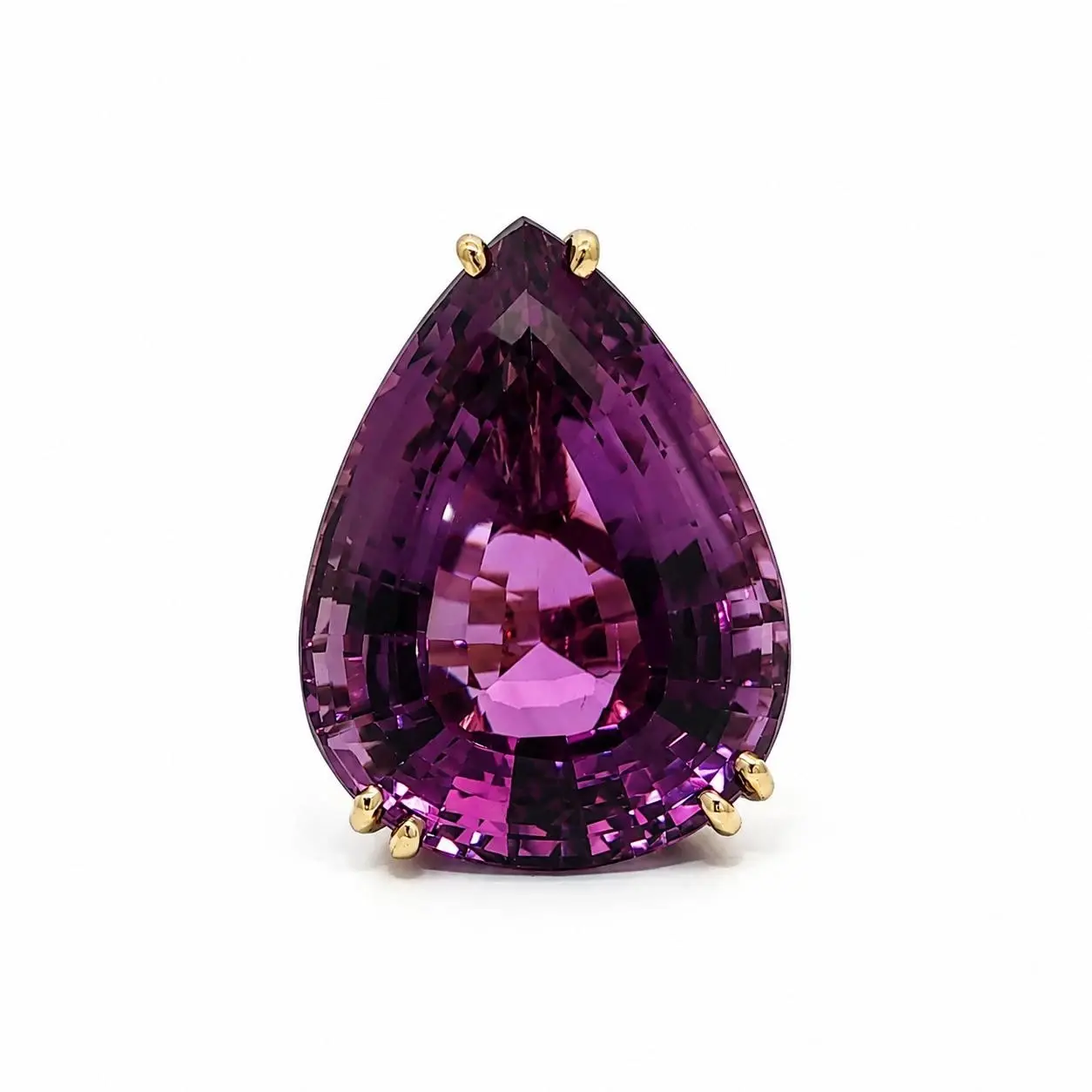14k Yellow Gold Large 67ctw Pear Cut Amethyst Solitaire Statement Ring