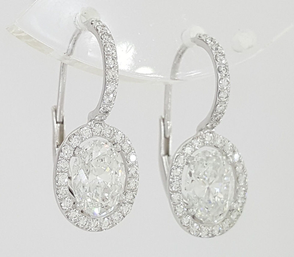 Thumbnail: Platinum 2.66ctw Oval Cut Diamond Drop Dangle Halo Earrings