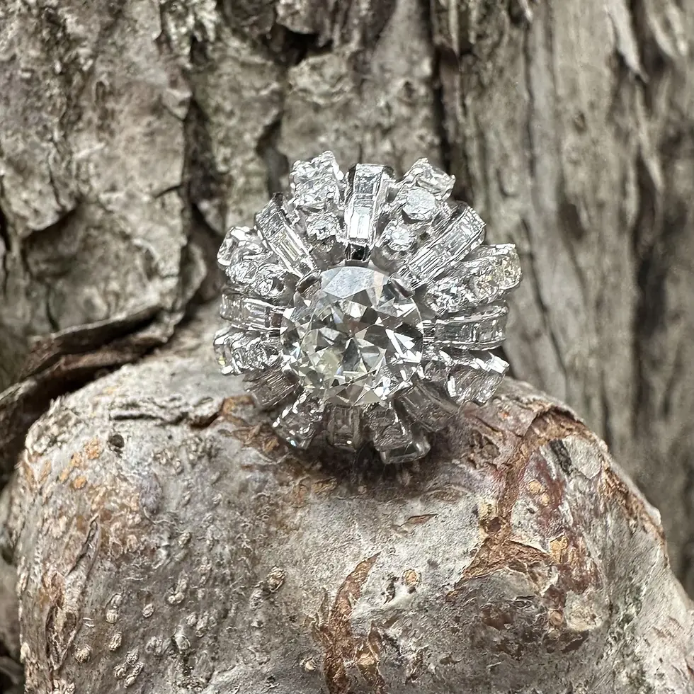 Thumbnail: Vintage Platinum 3.94ctw Old European Diamond Waterfall Domed Cocktail Ring