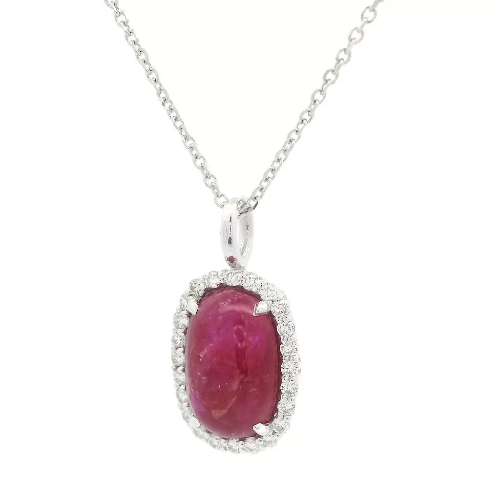 Thumbnail: 18k White Gold 4.30ctw Burma Ruby Diamond Halo Pendant Necklace
