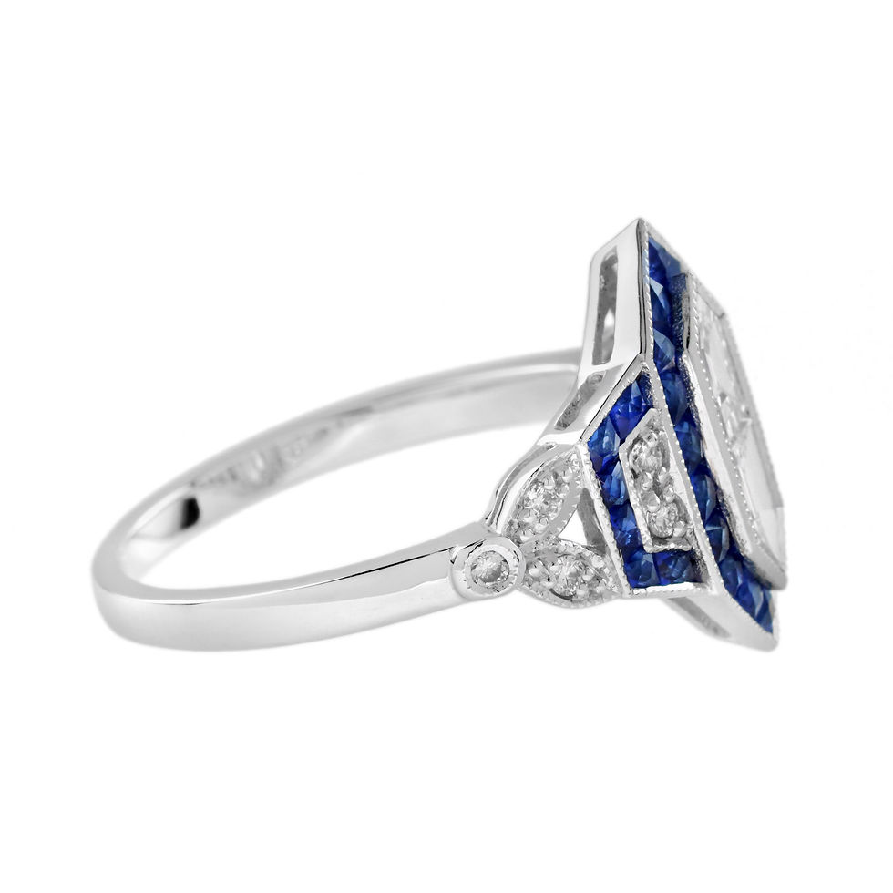 Thumbnail: Art Deco Design Geometric Bullet Shape Diamond and Sapphire Ring