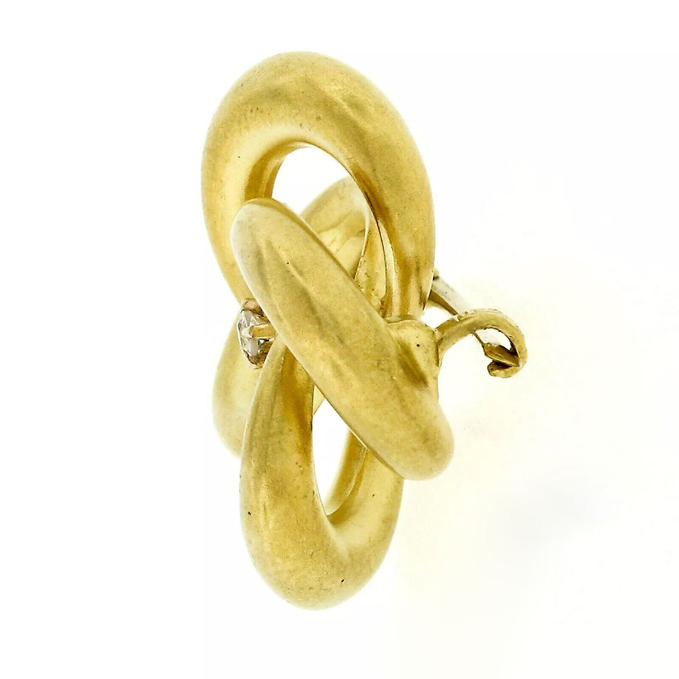Thumbnail: Antique Art Nouveau 10k Gold Puffed Infinity Love Knot Brooch w/ Old Cut Diamond