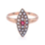 Antique Victorian 10k Rosy Yellow Gold Garnet and Seed Pearl Navette Ring