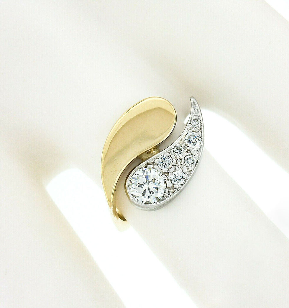 Thumbnail: Vintage 14k TT Gold 0.49ctw Diamond Brushed Polished Finish Yin Yang Bypass Ring