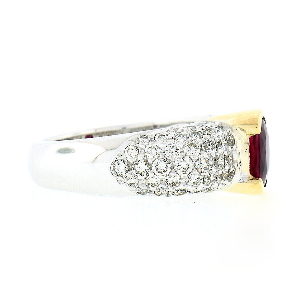 Thumbnail: NEW 14k TT Gold 2.61ctw GIA Burma Oval Ruby w/ Pave Diamond Sides Cocktail Ring