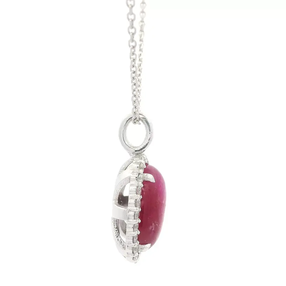 Thumbnail: 18k White Gold 4.30ctw Burma Ruby Diamond Halo Pendant Necklace