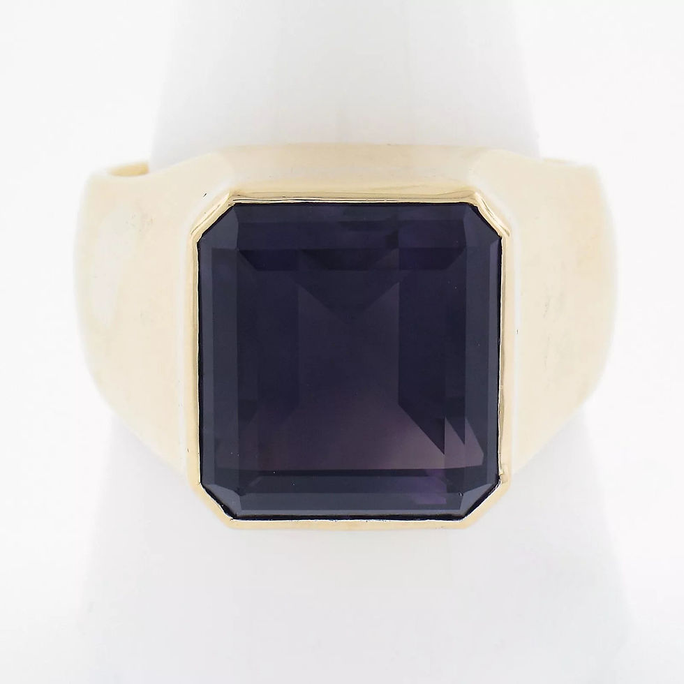 Thumbnail: Vintage Men's 14K Gold Step Cut Amethyst Solitaire Heavy Polished Statement Ring