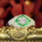 Art Deco Inspired 18k Gold 1.19ctw Hexagonal Diamond and Emerald Halo Ring