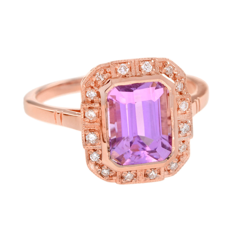 Thumbnail: Art Deco Inspired 18k Rose Gold 2.87ctw Pink Kunzite & Diamond Halo Ring