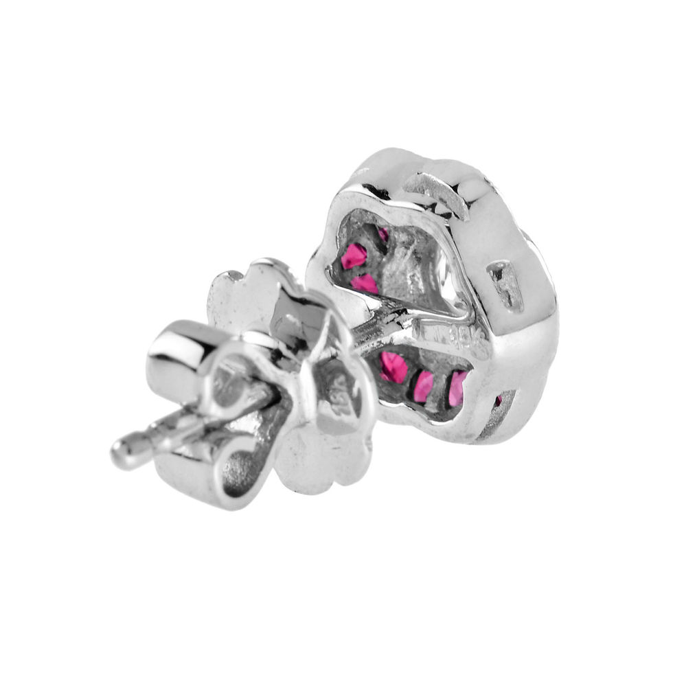 Thumbnail: Art Deco Inspired 1.75ctw Diamond & Ruby Flower Petal Design Stud Earrings