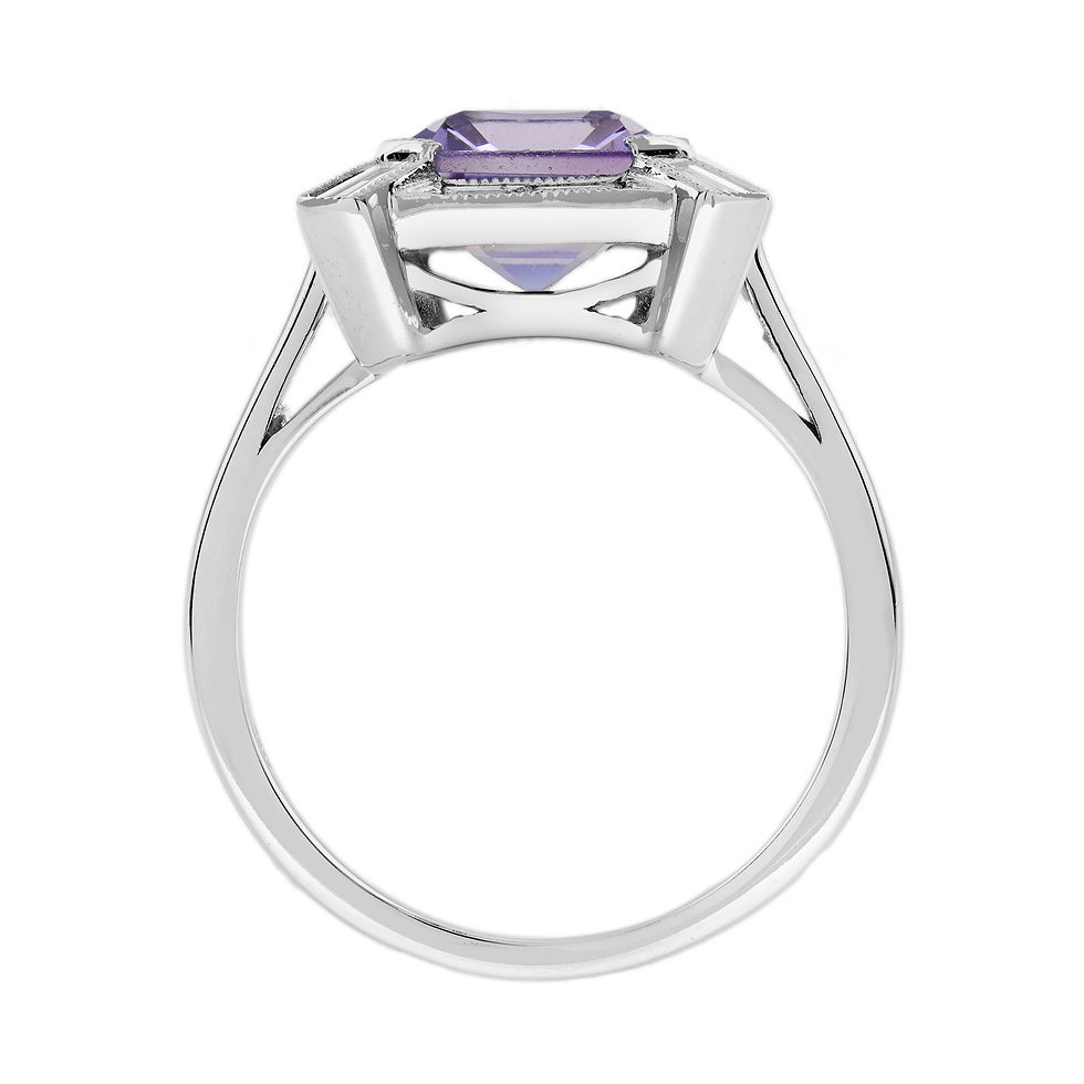 Thumbnail: Art Deco Inspired 14k Gold 4.10ctw Amethyst and Baguette Diamond Ring