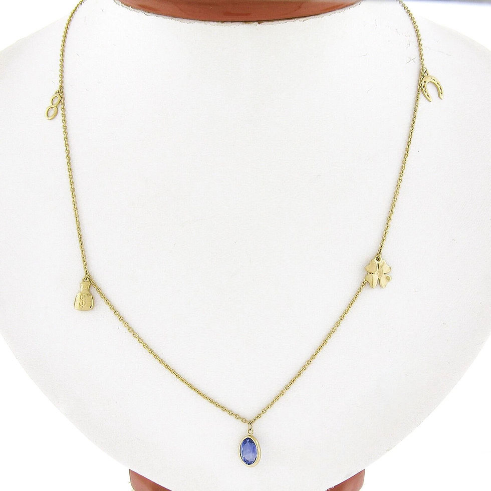 18k Yellow Gold Dangle Lucky Charms Cable Link Necklace w/ Sapphire
