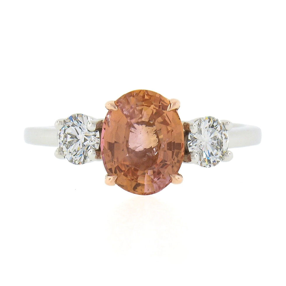 Platinum 14K Gold Ceylon Orange Sapphire and Diamond 3 Stone Engagement Ring
