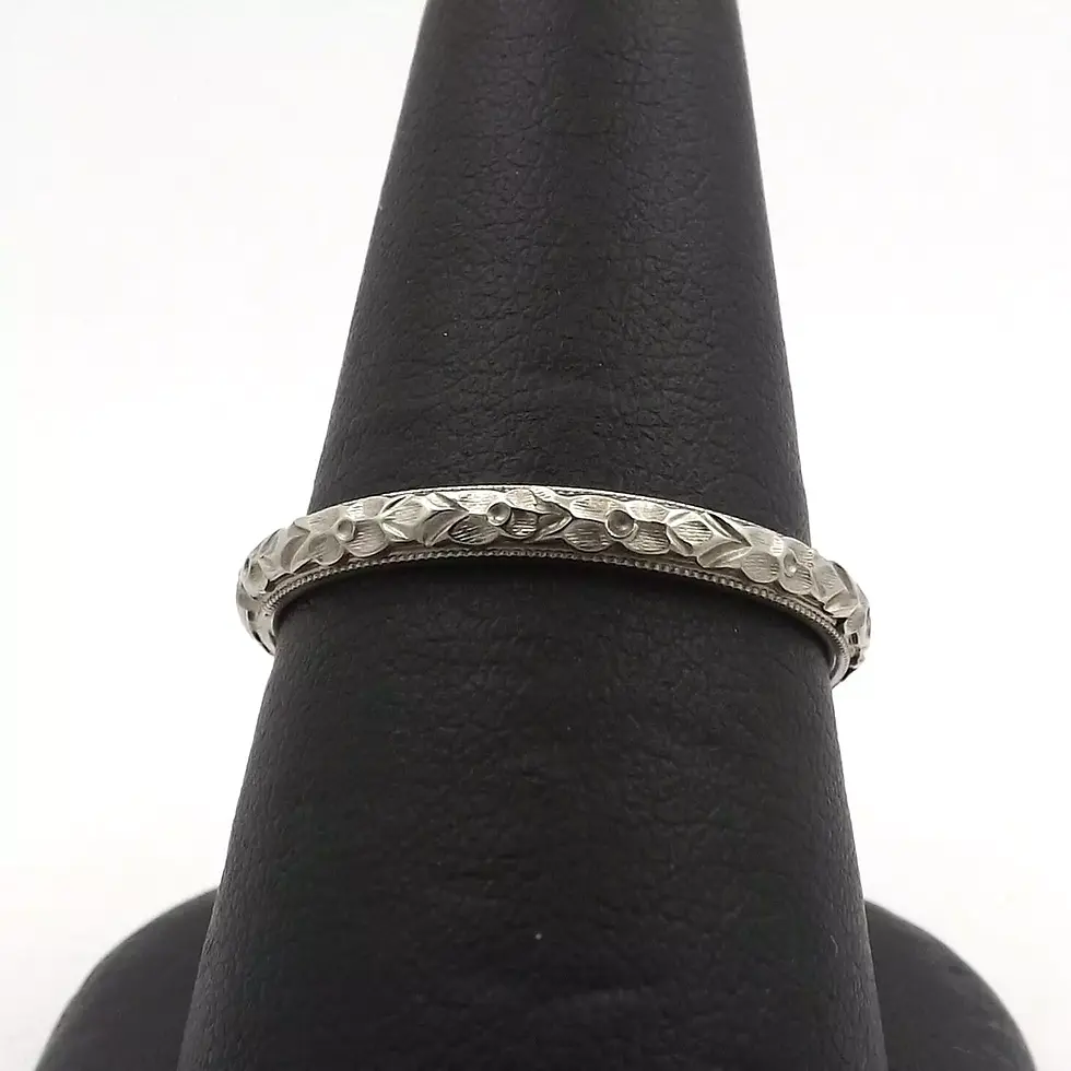 Thumbnail: Antique Art Deco 18k White Gold Floral Repousse Wedding Band Ring