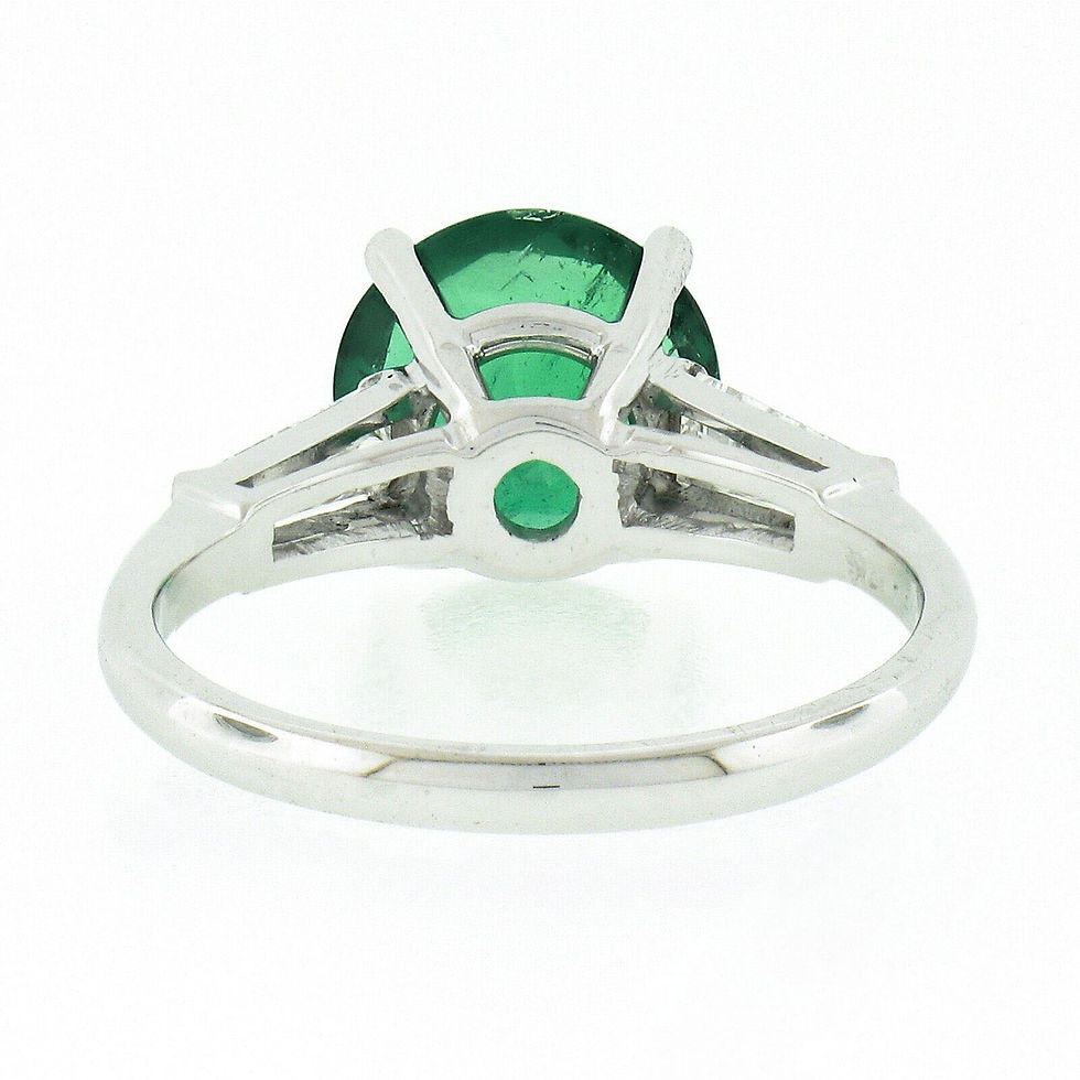Thumbnail: Vintage Platinum 3.04ctw GIA Round Brilliant Green Emerald Baguette Diamond Ring