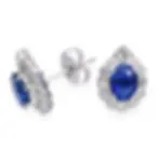 Vintage White Gold 2.96ctw Oval Sapphire and Diamond Halo Earrings