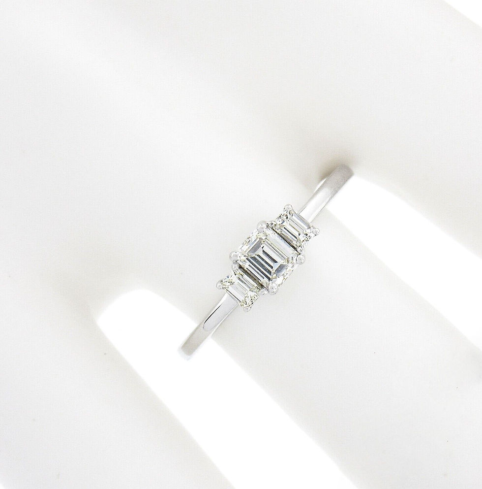 Thumbnail: 14k White Gold 0.46ctw Emerald Cut Diamond 3 Stone Promise or Engagement Ring