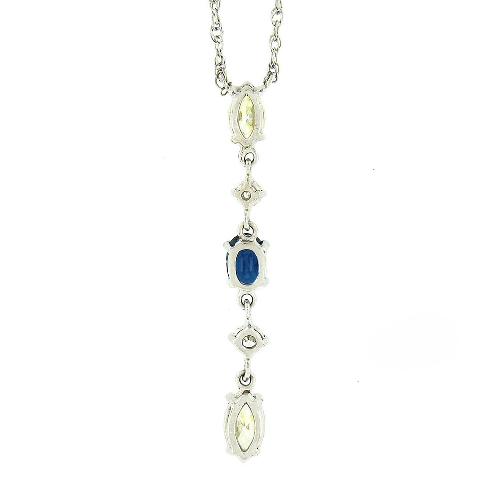 Thumbnail: 14k Gold 1.71ct Fancy Yellow White Diamond Sapphire Drop Dangle Pendant Necklace