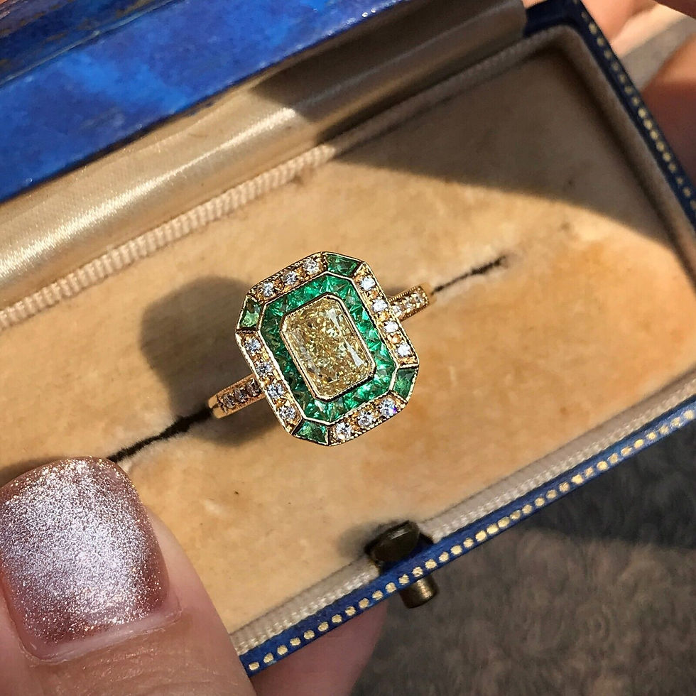 Thumbnail: Art Deco Design 18k Gold 1.92ctw Diamond & Emerald Cut Halo Engagement Ring