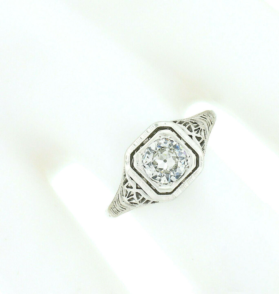 Thumbnail: Antique Art Deco 18k White Gold 0.80ctw Old European Cut Diamond Filigree Ring