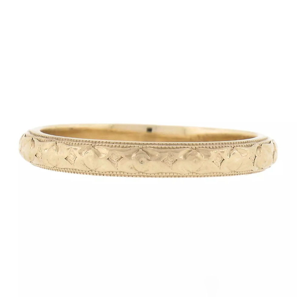 Thumbnail: Vintage Art Deco 14k Yellow Gold Engraved Floral Work Eternity Wedding Band Ring