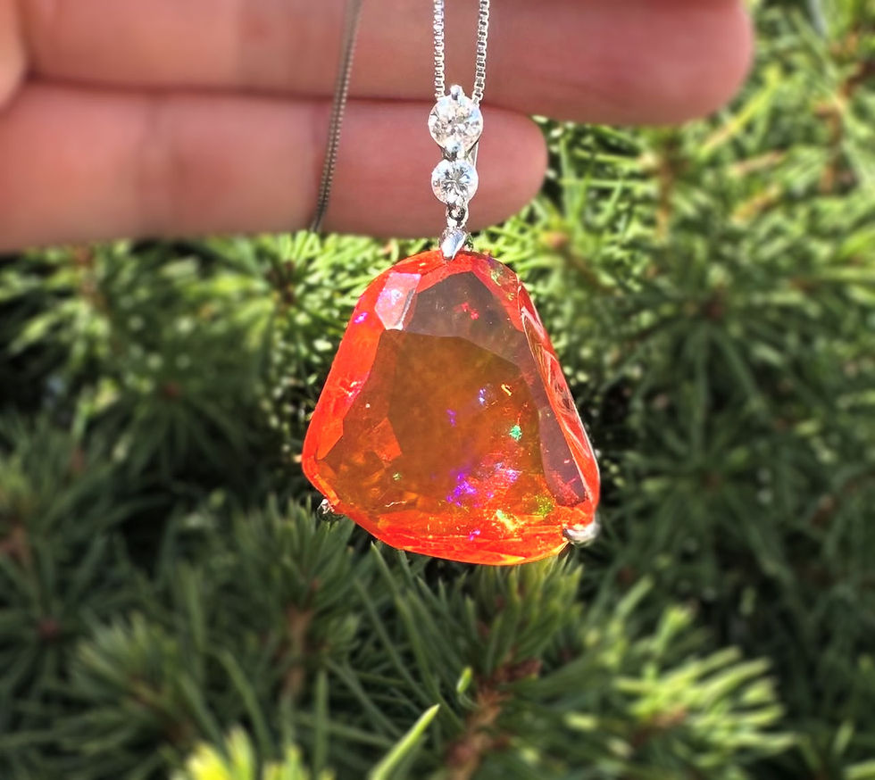 Platinum Large Free Form Fire Jelly Opal and Diamond Pendant Necklace