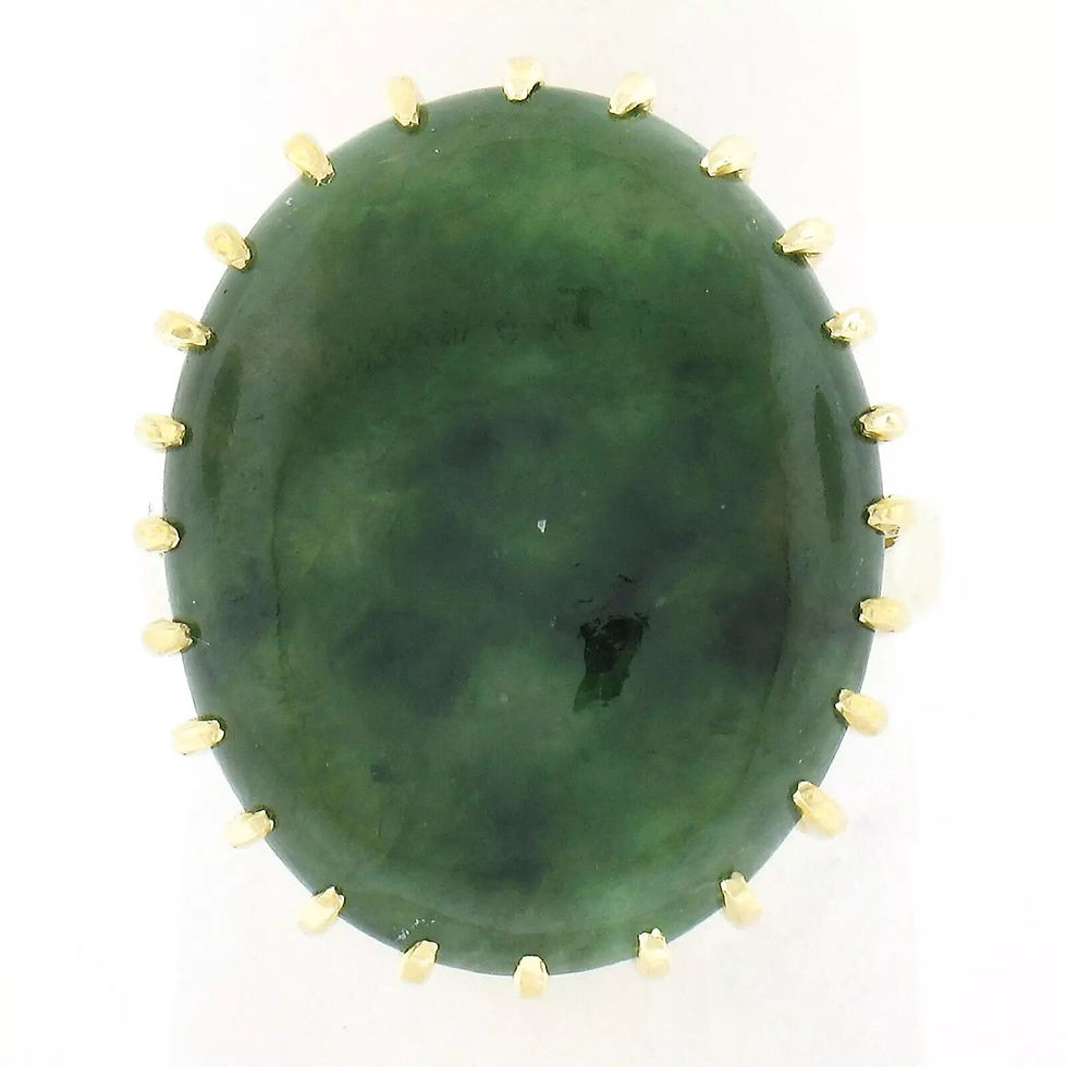 Thumbnail: Vintage 14k Gold Oval Cabochon Multi Prong Set Jade Green Stone Solitaire Ring