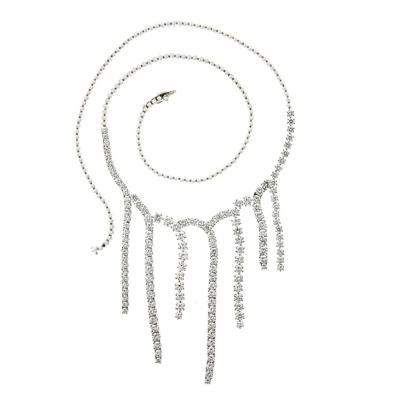 Platinum 8.40ctw Round Brilliant Diamond Chandelier Dangle Statement Necklace