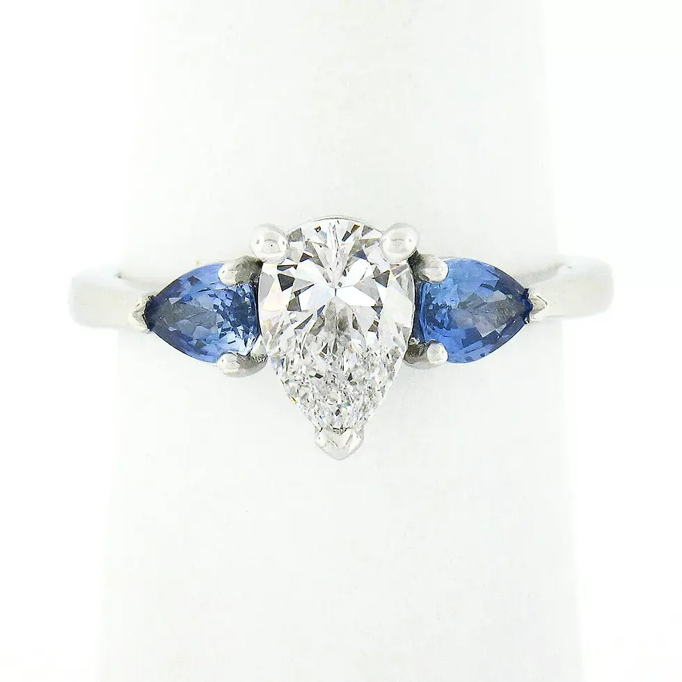 Thumbnail: Platinum 1.51ctw Pear Diamond Solitaire Sapphire Engagement Ring