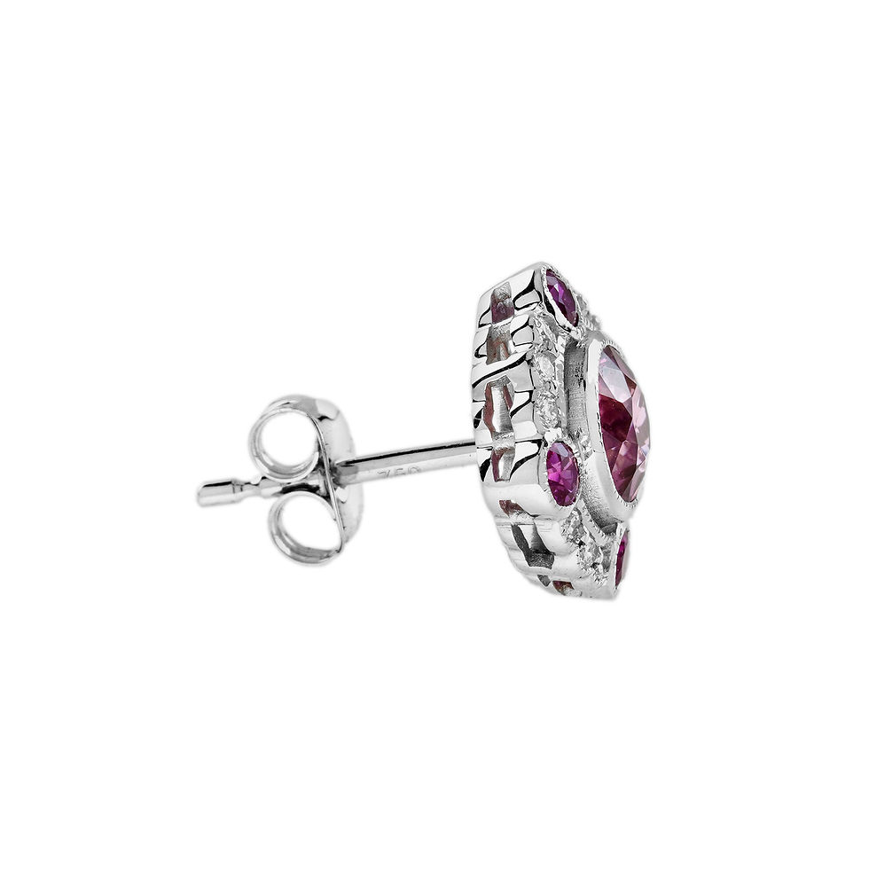 Thumbnail: Vintage Inspired 18k Gold Tourmaline Ruby and Diamond Stud Earrings
