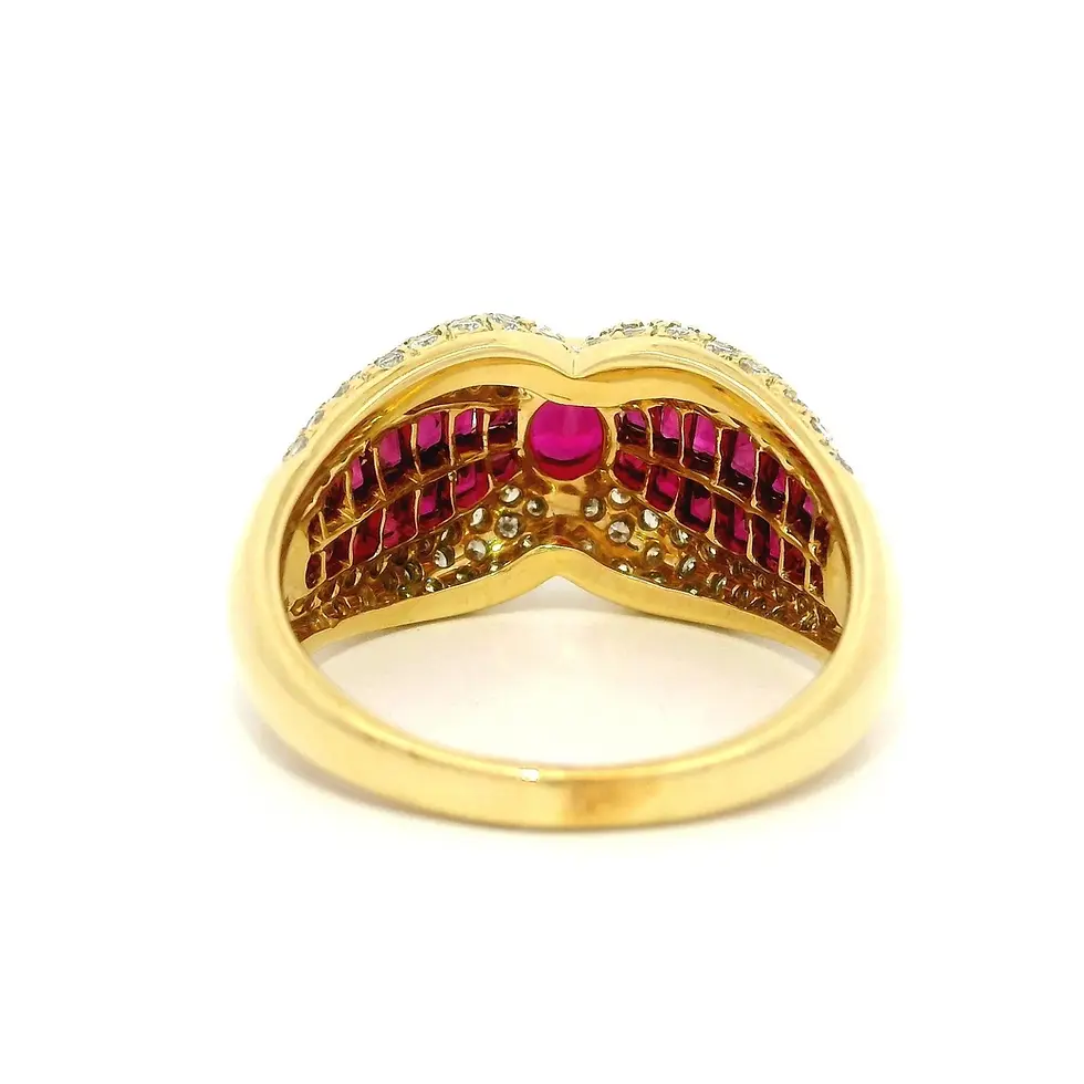 Thumbnail: 18k Yellow Gold Quality 2.87ctw Ruby & Diamond Cocktail Wide Band Ring