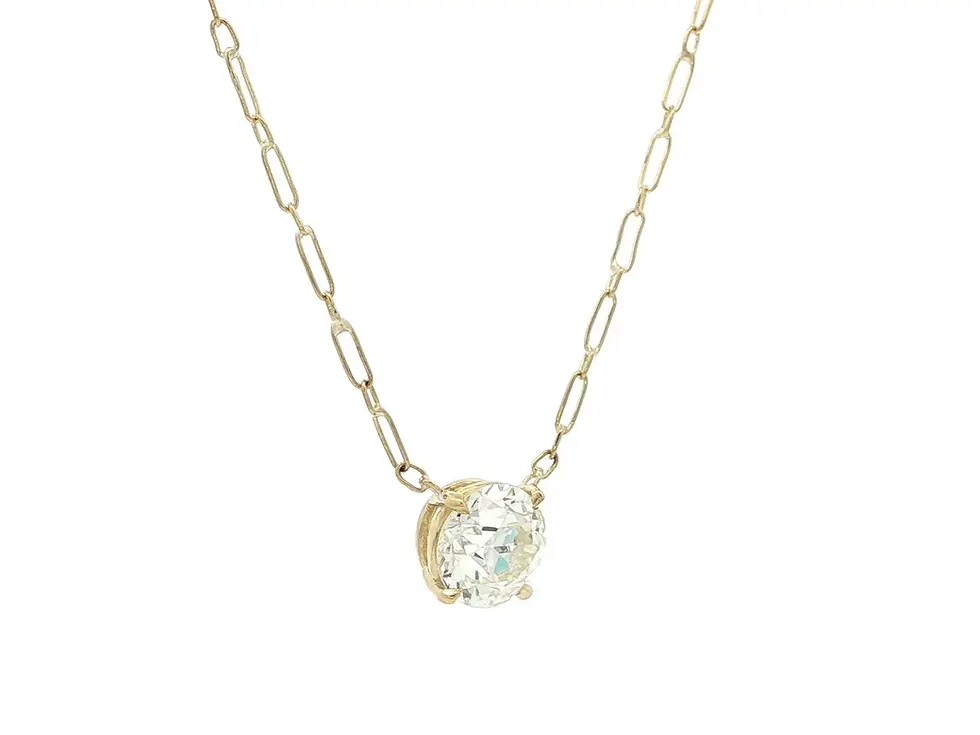 Thumbnail: Antique 18k Yellow Gold  2.10ctw Old Diamond Solitaire Handmade Chain