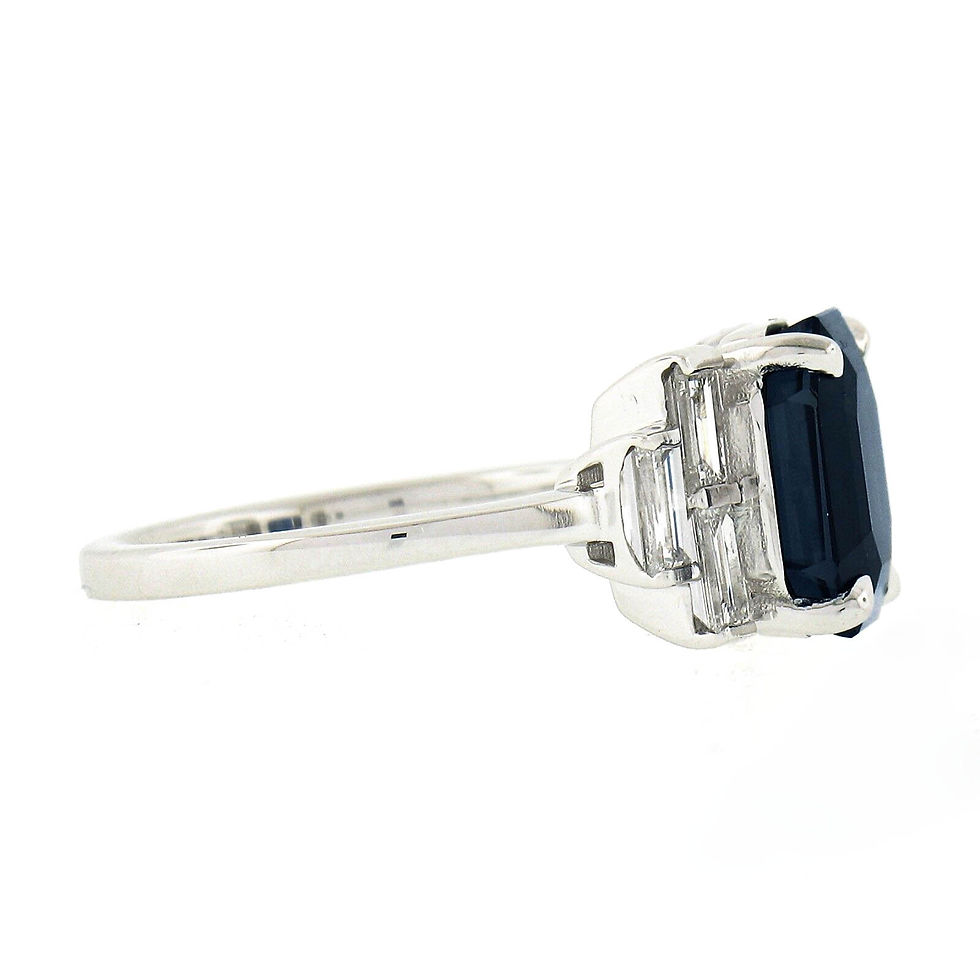 Thumbnail: NEW Platinum 5.60ctw Emerald Cut Sapphire Solitaire & Diamond Ring